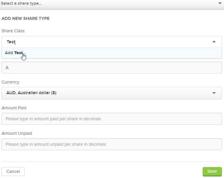 How to add a new share type – CAS 360 Australia